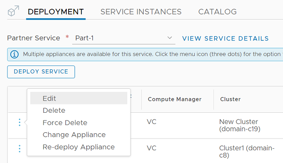 To deploy a new form factor, use the Change Appliance option.