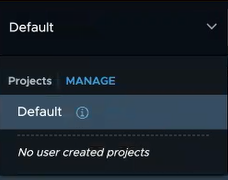 Project drop-down menu displays the default space and no user-created projects exist.