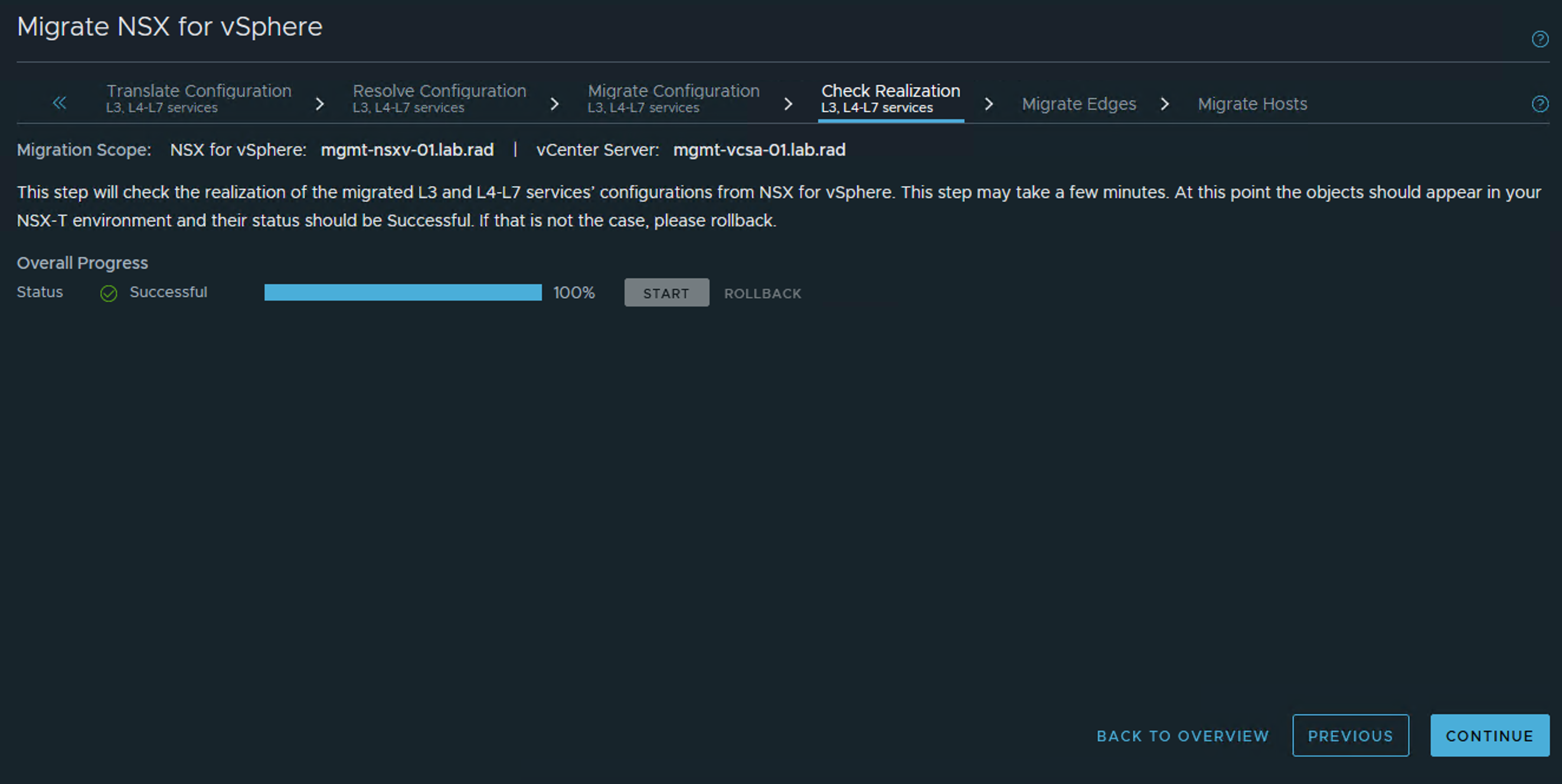 Screenshot of the check realization layer 3 and above services