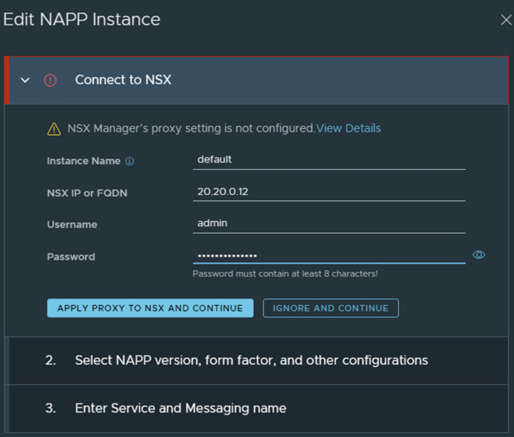 NSX Manager proxy setting options from the NSX Application Platform Automation Appliance UI.