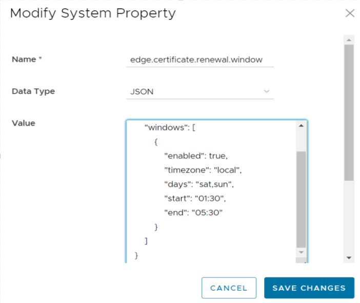 edge.certificate.renewal.window system property. Select True to enable.