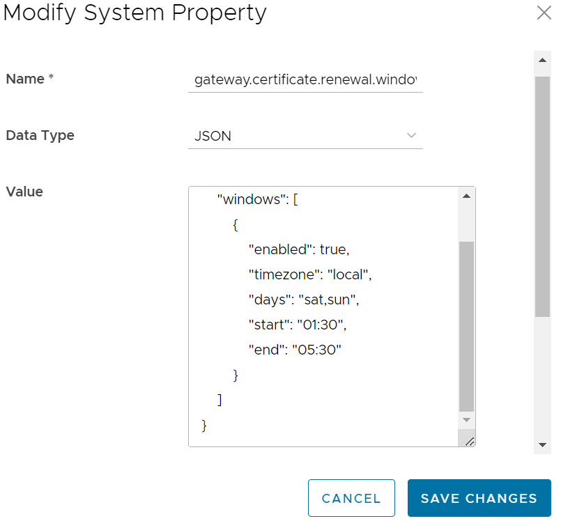 gateway.certificate.renewal.window system property. Select True to enable.