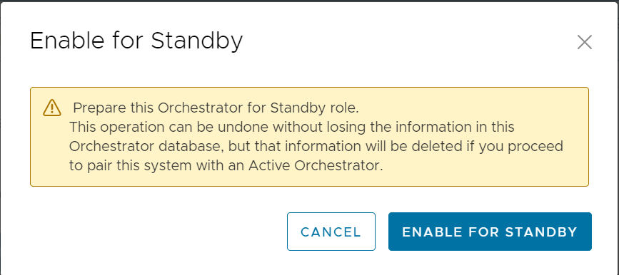 Enable for Standby dialog