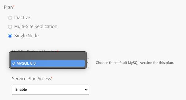 MySQL 8.0 version drop-down menu.