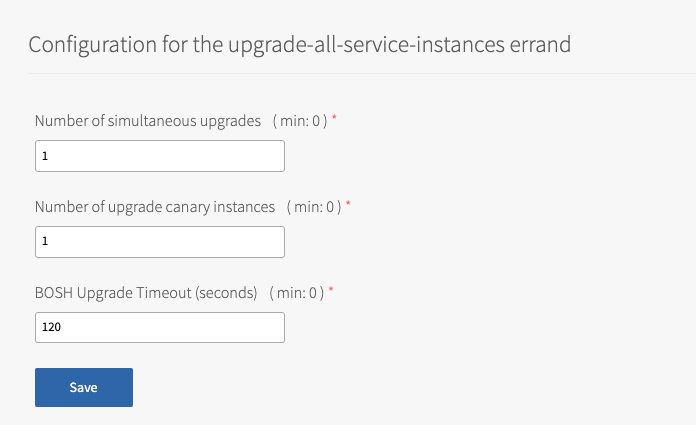 Screenshot of service instance upgrades section in the MySQL tile in Ops Manager.