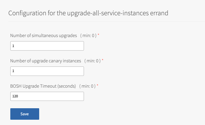alt-text=Screenshot of service instance upgrades section in the MySQL tile in Ops Manager.