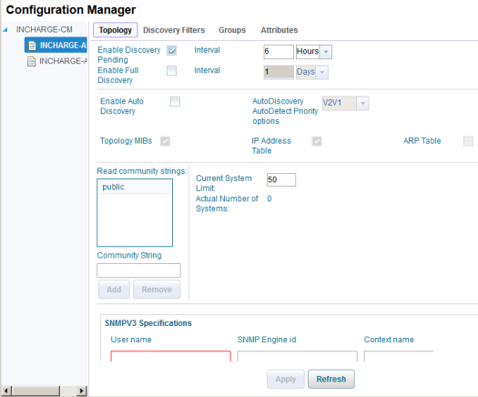 Example of discovery settings