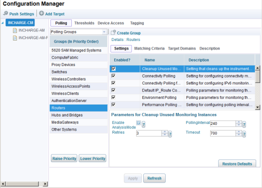 Example of polling settings