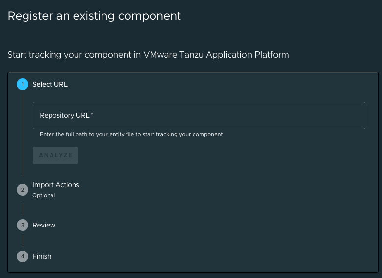 Tanzu Application Platform, Register an existing component pane