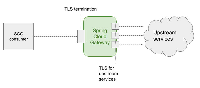 Spring Cloud Gateway acts as a servier in the TLS communication.