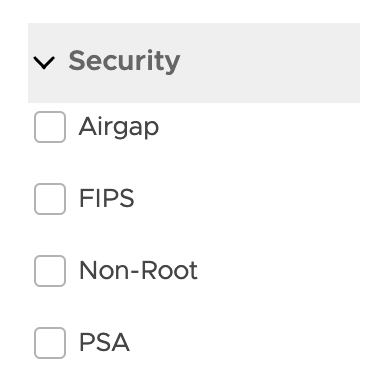 Filters to view security requirements