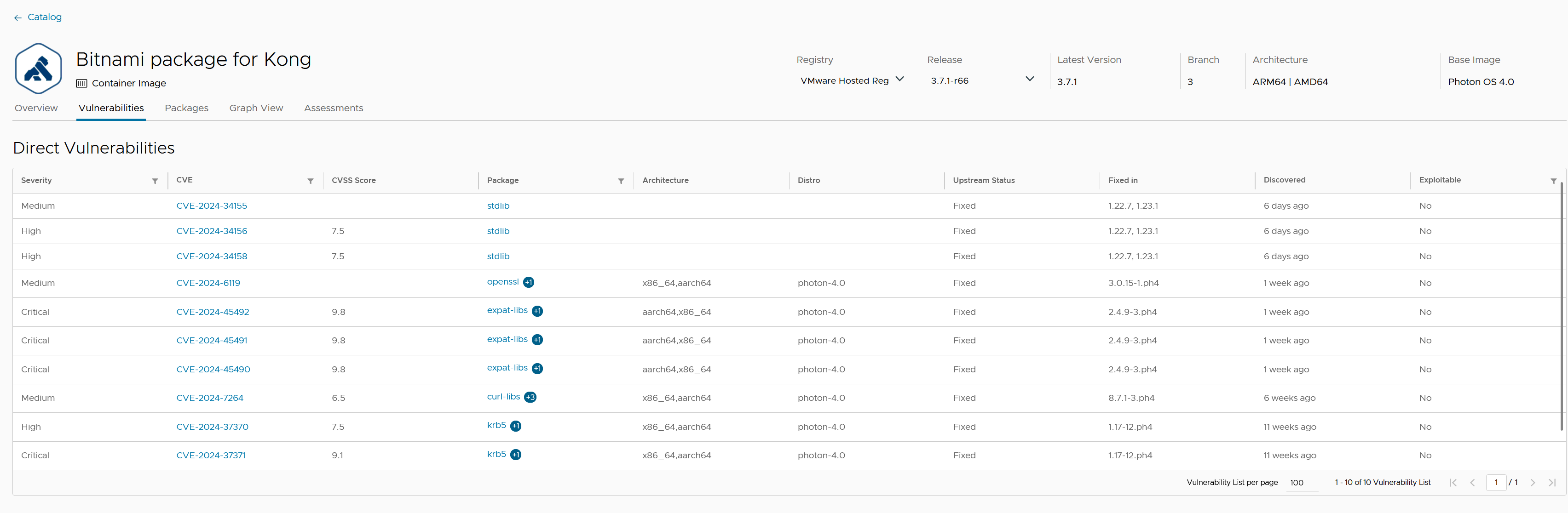 Vulnerabilities tab in the Visual software knowledge graph