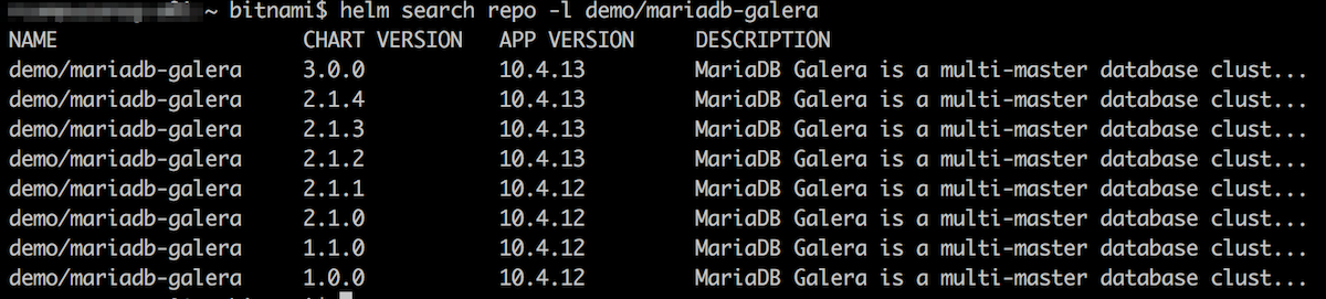 MariaDB Galera versions available in Tanzu Application Catalog