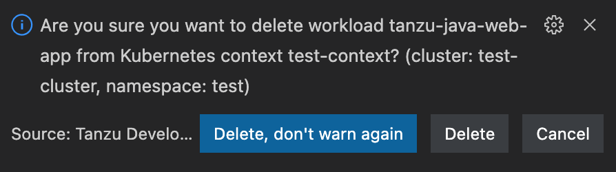 Delete Confirmation Notification showing delete options.
