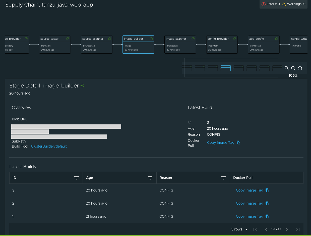 Screenshot of details of the Build stage of the application tanzu dash java dash web dash app.