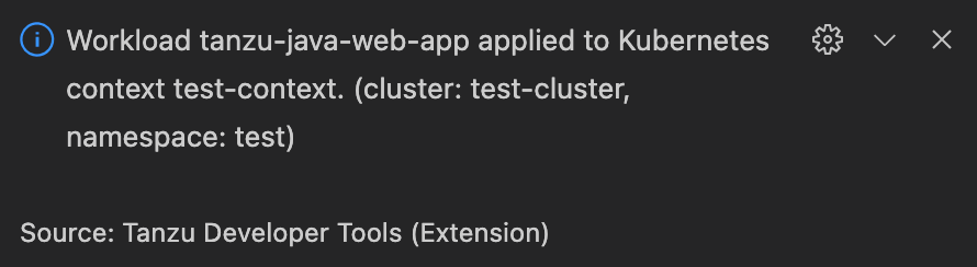 Apply Workload notification showing workload has been applied.