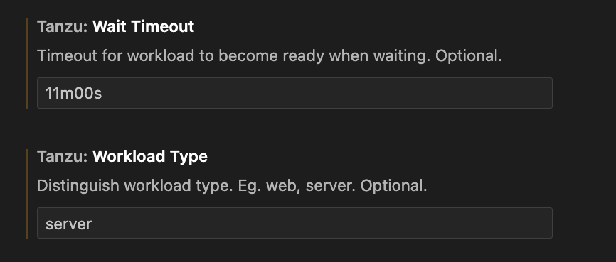 Preferences showing workload apply configurations.