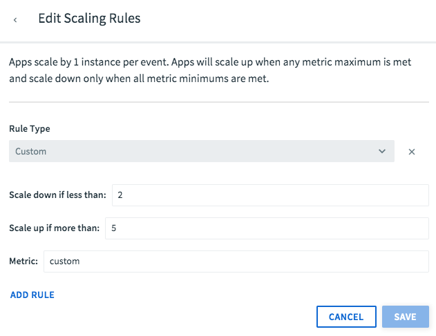 alt-text=The Edit Scaling Rules form includes a drop-down menu labeled Rule Type.