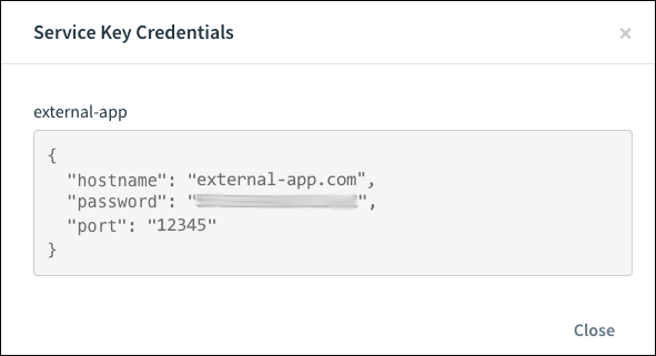 Service Key Credentials JSON code snippet.