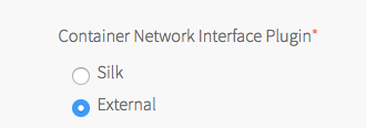 Container networking interface plug-in radio buttons. External is selected.