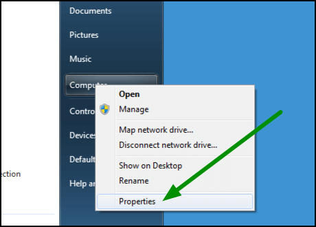 An arrow points to Properties as the last item of the right-click menu.