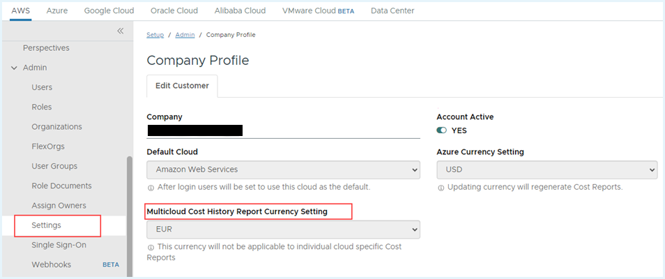 Multicloud Currency Setting