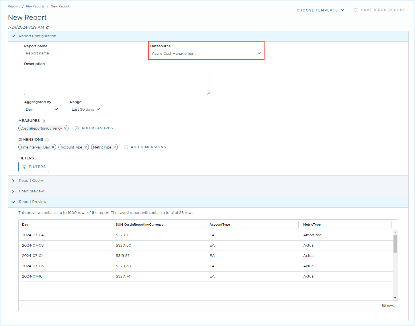 Azure Cost Management dataset