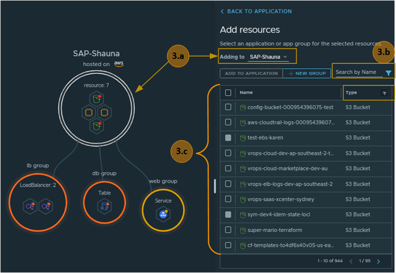 The editing options include selecting the group, using the filters, and selecting resources.