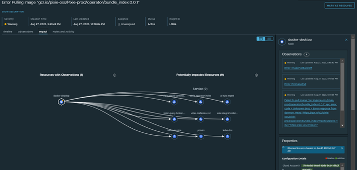 The Impact view with one entity node illustrating the relationship it has to other entities.