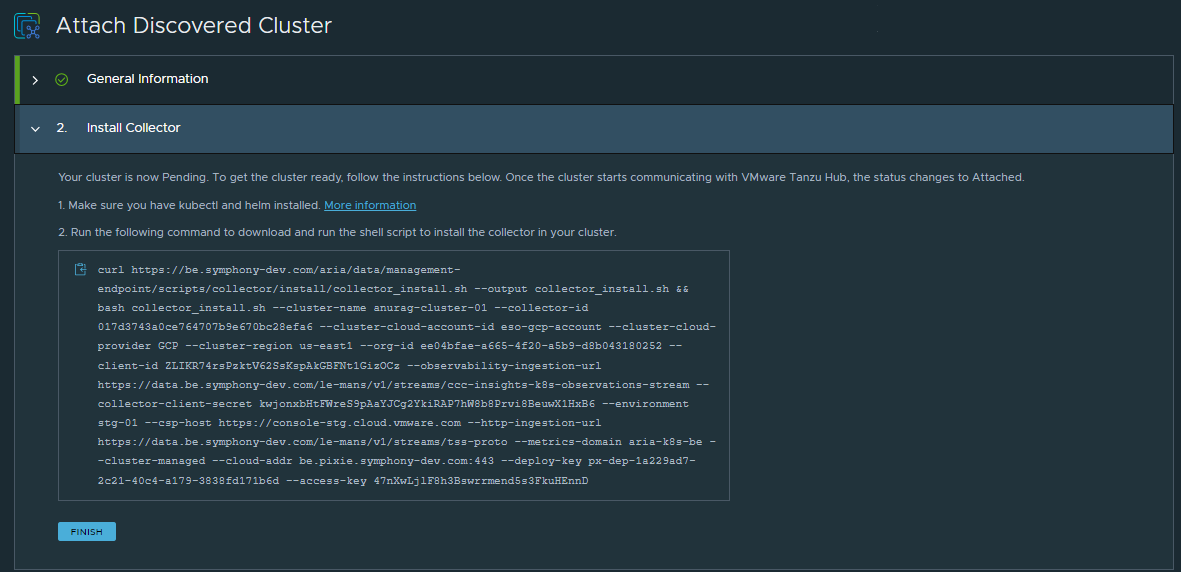 To install the collector on your self-managed cluster, you must download the file and run the kubectl command on your target cluster.