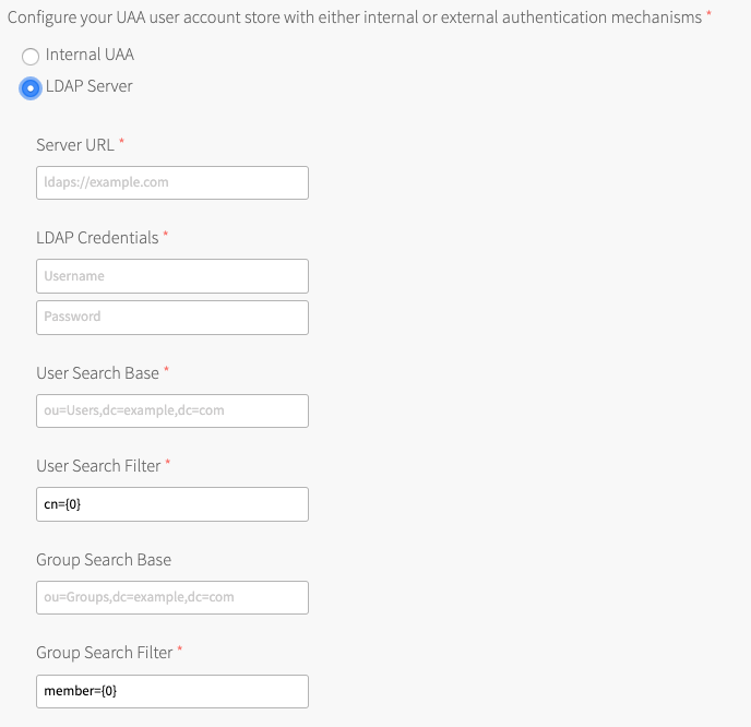 LDAP Server configuration pane