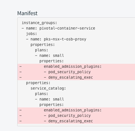 Manifest diff displays removed admission control plugins