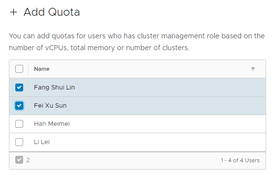 Add resource quota to users