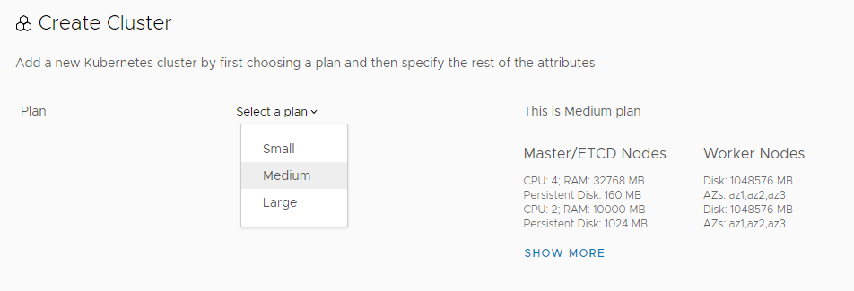 Select plan for cluster