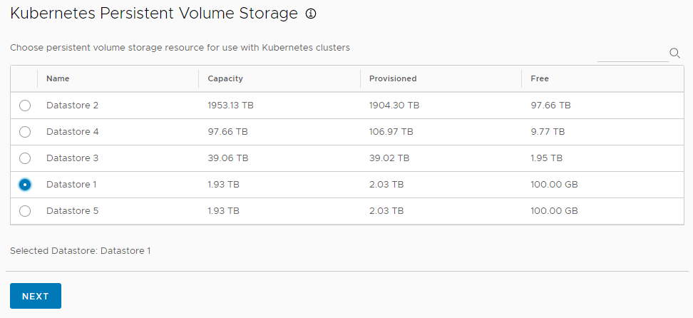 Select Kubernetes storage