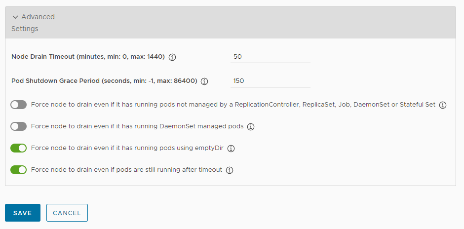 Custer advanced settings