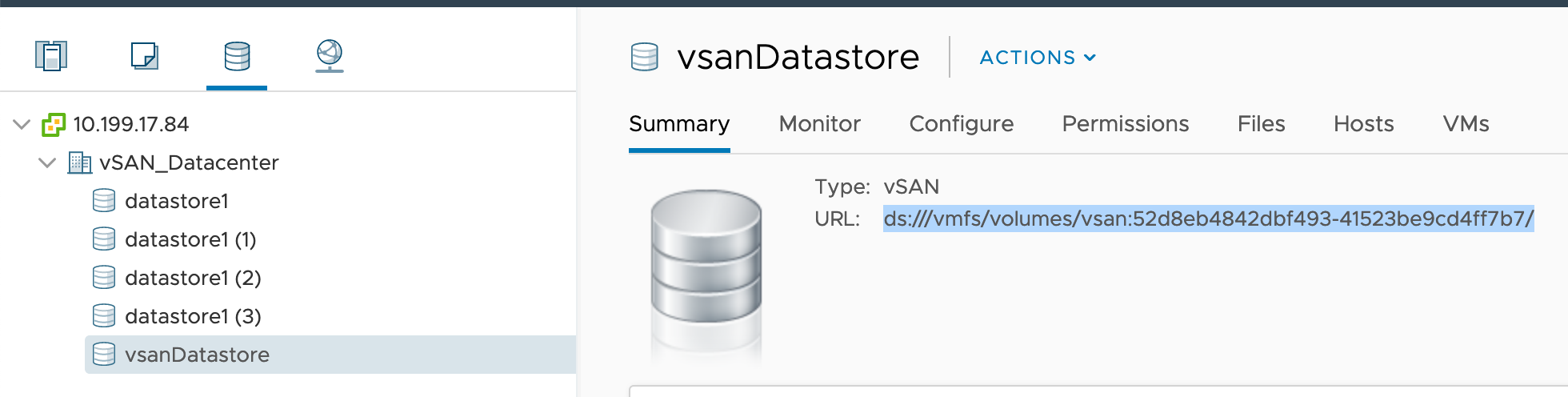 vSAN Datastore Summary pane in vCenter