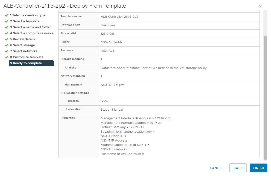 Deploy NSX ALB controller VMs from OVF template