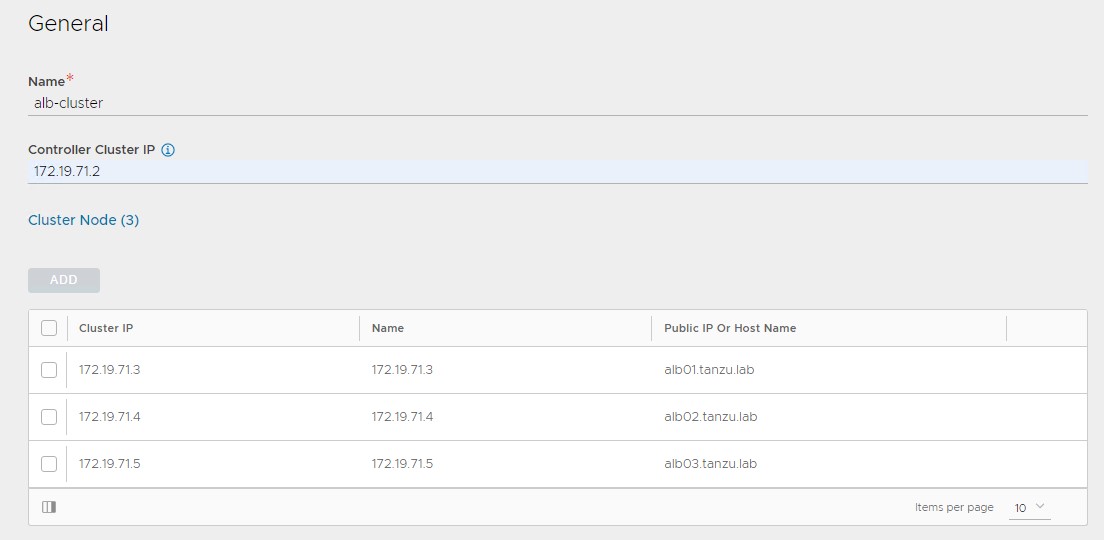 Provide node names for the NSX ALB controllers