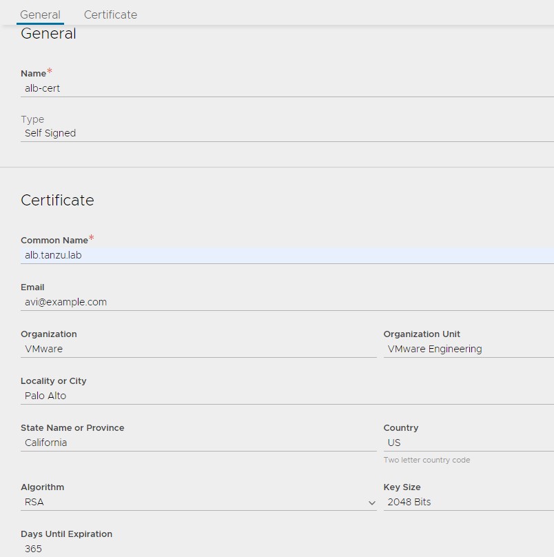 Provide details for self-signed certificate generation  under the Subject Alternate Name (SAN) section