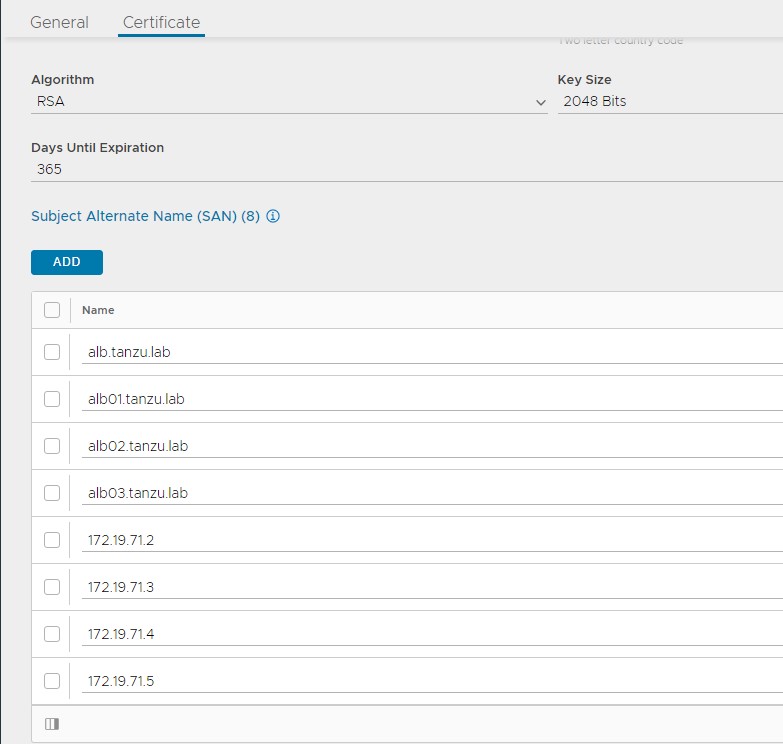 Provide details for self-signed certificate generation  under the Subject Alternate Name (SAN) section
