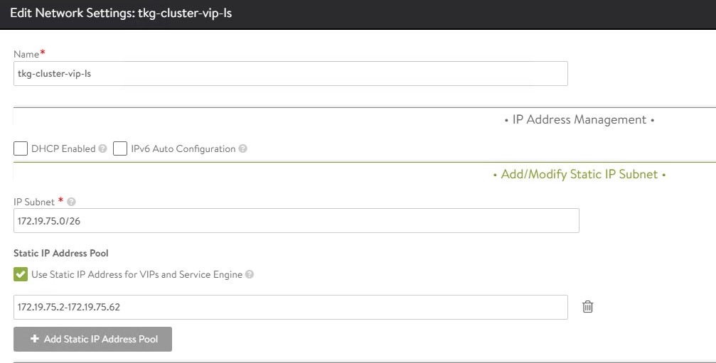 Configure Tanzu Kubernetes Grid cluster VIP network