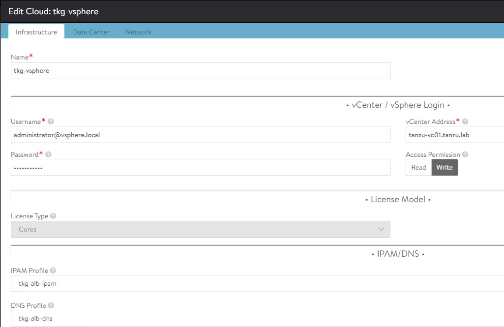 Assign IPAM and DNS profiles to the cloud