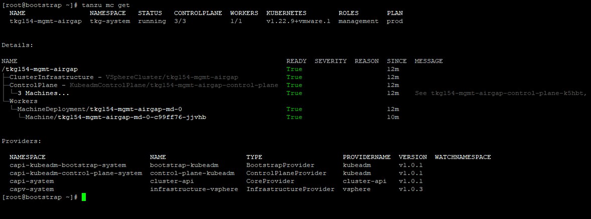 Sample output of the tanzu management-cluster get command