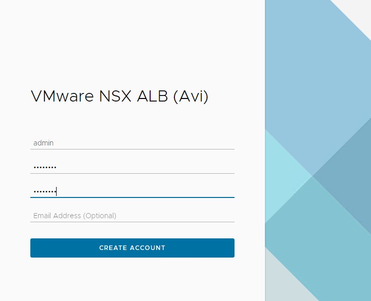 VMware NSX ALB create account screen