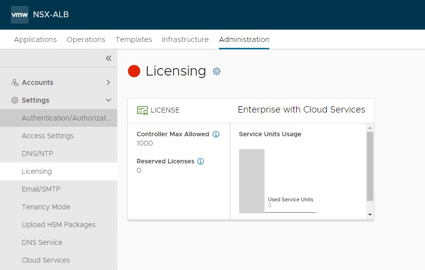 NSX ALB Licensing screen