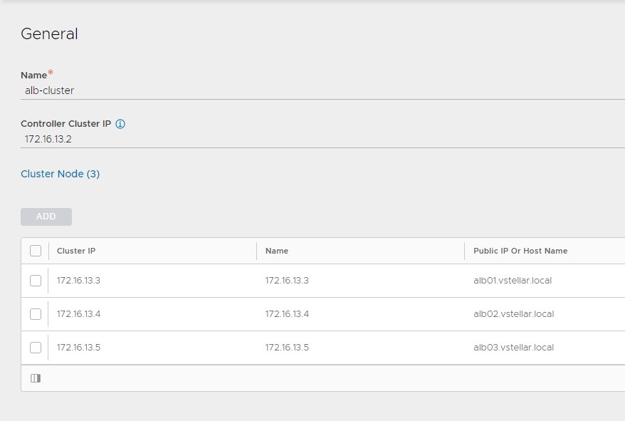 Controller node configuration screen