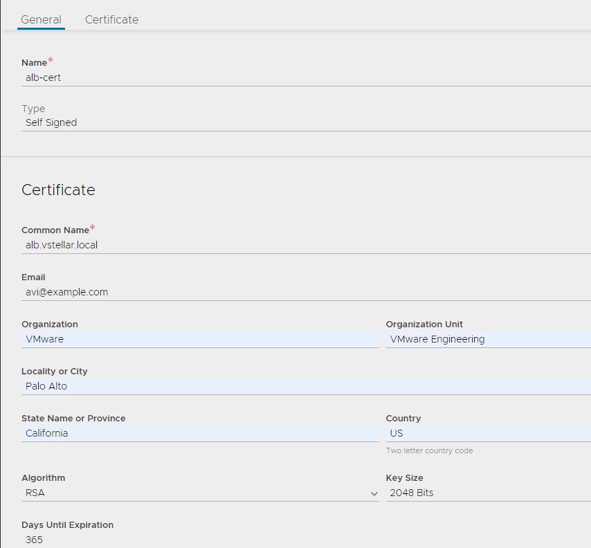 General requirements for self-signed certificate