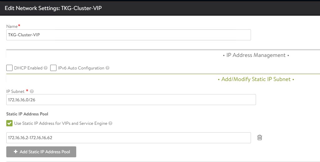 Example TKG Cluster VIP network settings