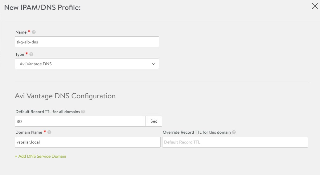 New IPAM/DNS profile DNS configuration